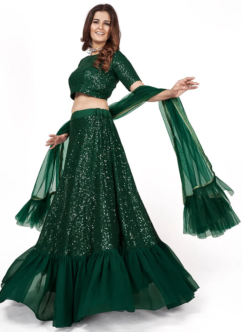 Green Sequence Embroidery Wedding Lehenga Choli
