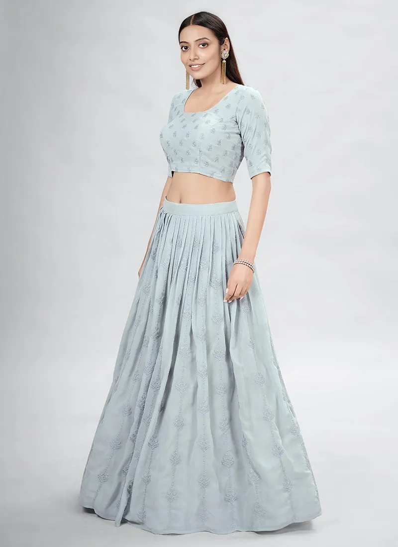 Grey Sequence Embroidery Wedding Lehenga Choli