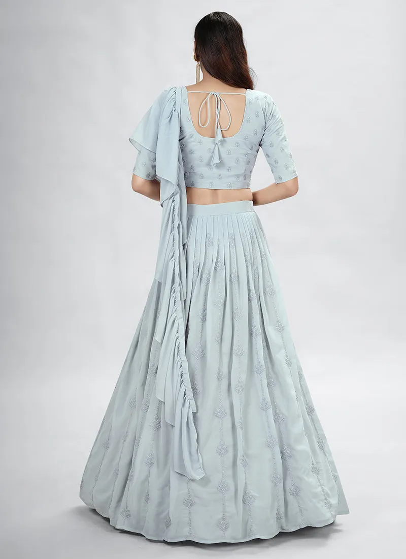 Grey Sequence Embroidery Wedding Lehenga Choli