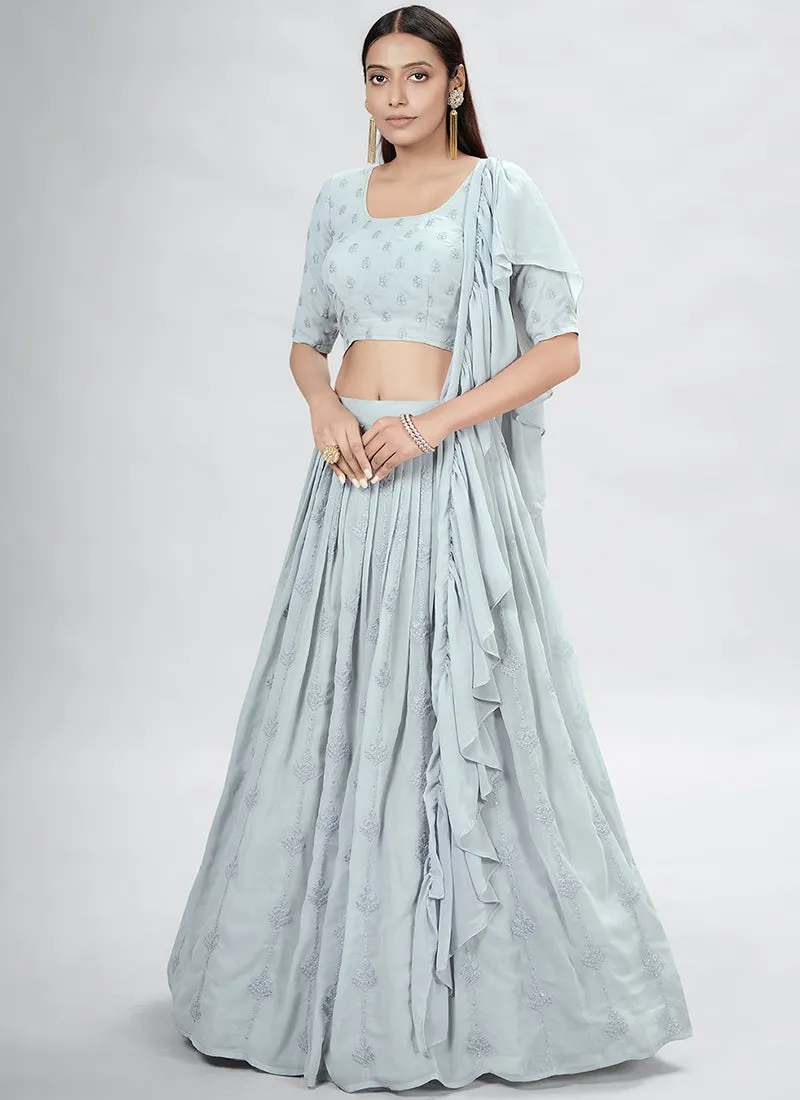 Grey Sequence Embroidery Wedding Lehenga Choli