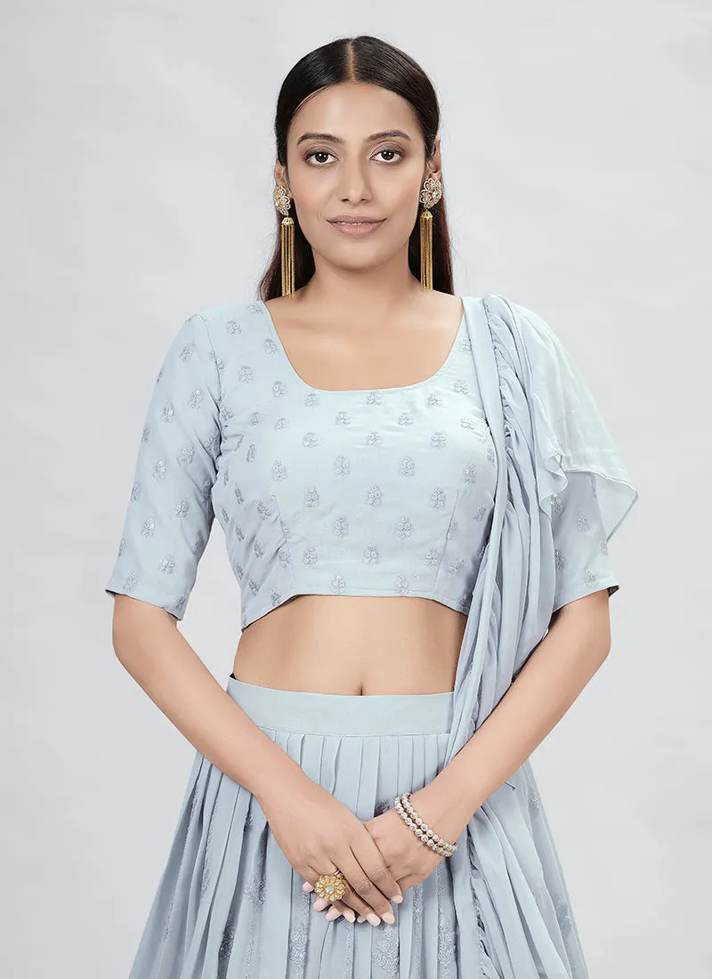 Grey Sequence Embroidery Wedding Lehenga Choli