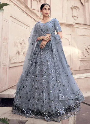 Greyish Silver Sequence Lehenga Choli