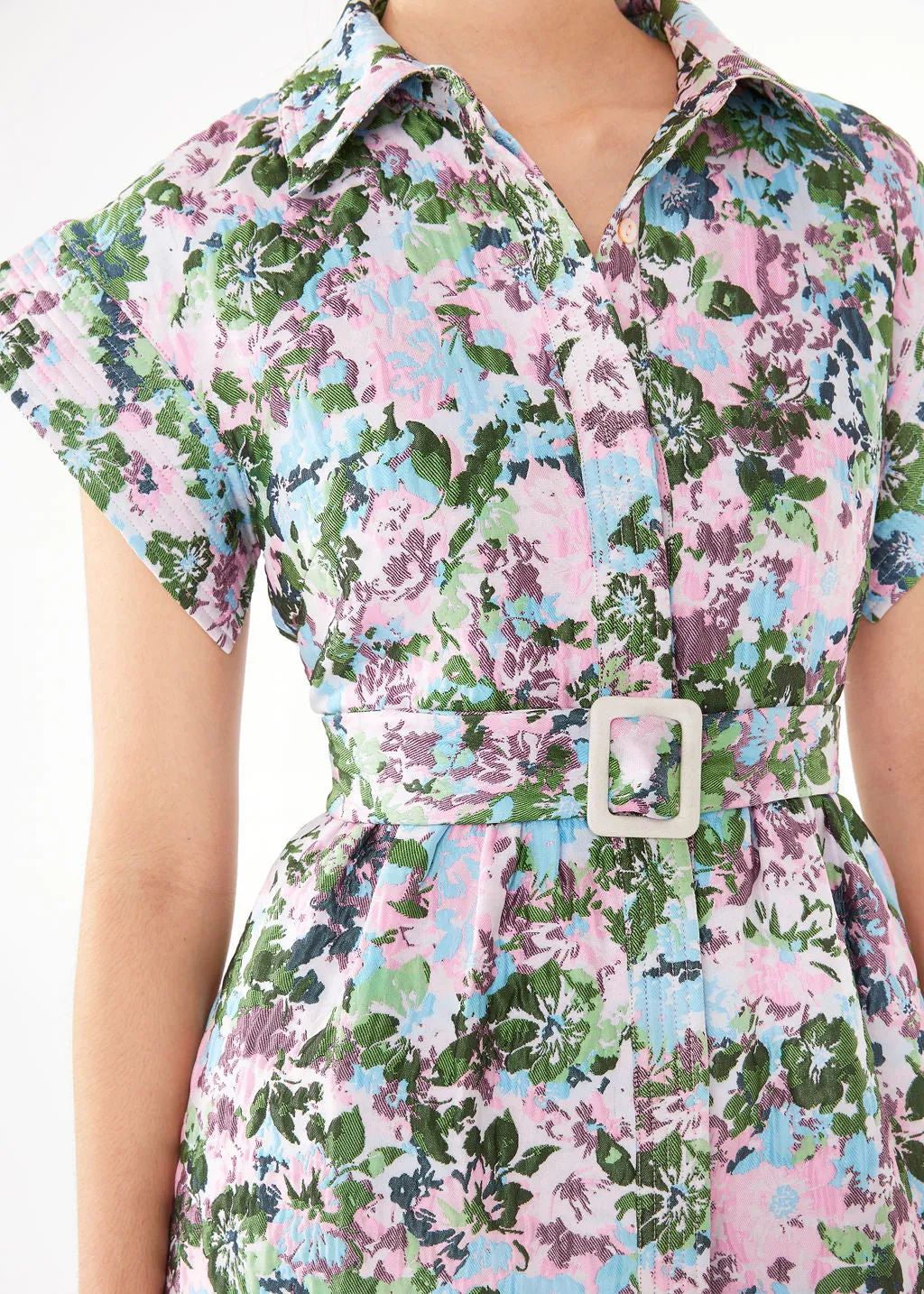 Harper Dress Pink Abstract Floral Jacquard