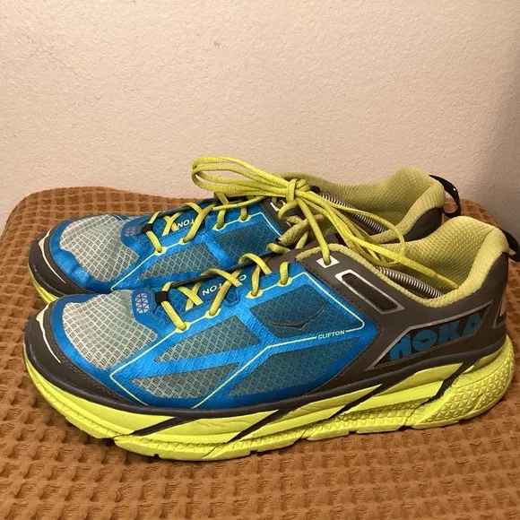 Hoka One One Clifton 1 OG Men's Sz 12.5 D Blue Yellow Running Shoes Sneakers