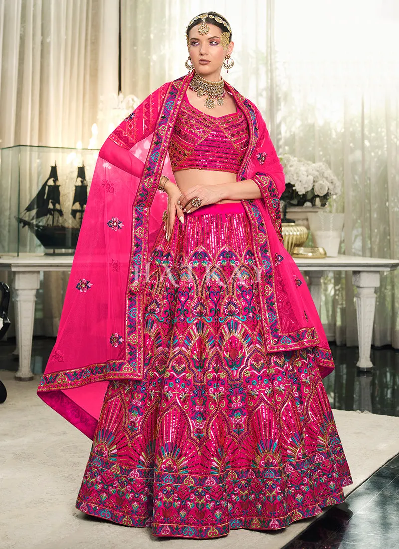 Hot Pink Embroidery Festive Lehenga Choli