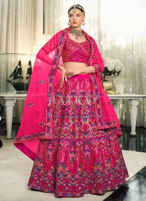 Hot Pink Embroidery Festive Lehenga Choli