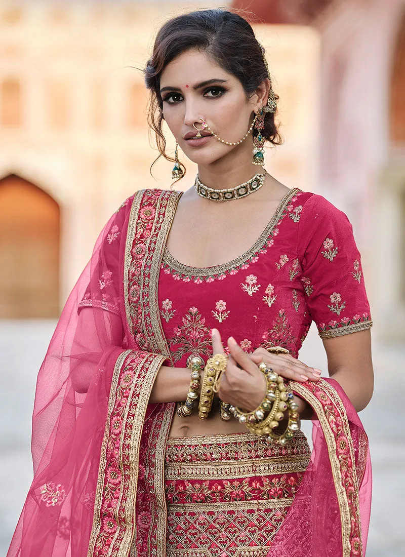 Hot Pink Zari And Zarkan Embroidered Lehenga Choli And Dupatta