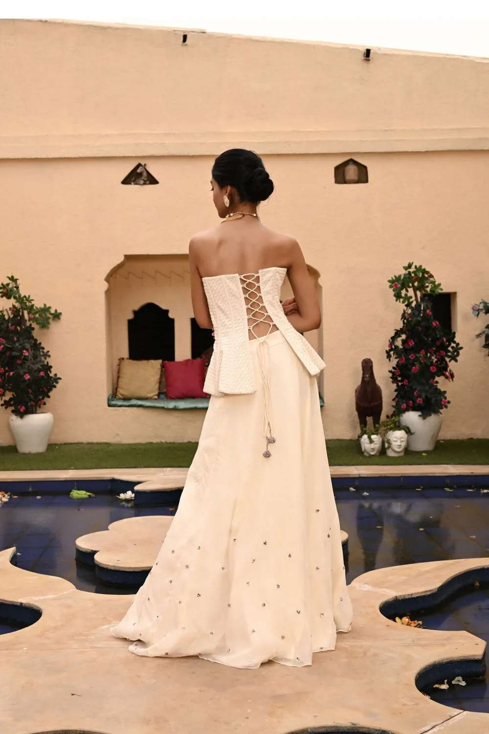 Ivory Indowesten Corset With Lehnga