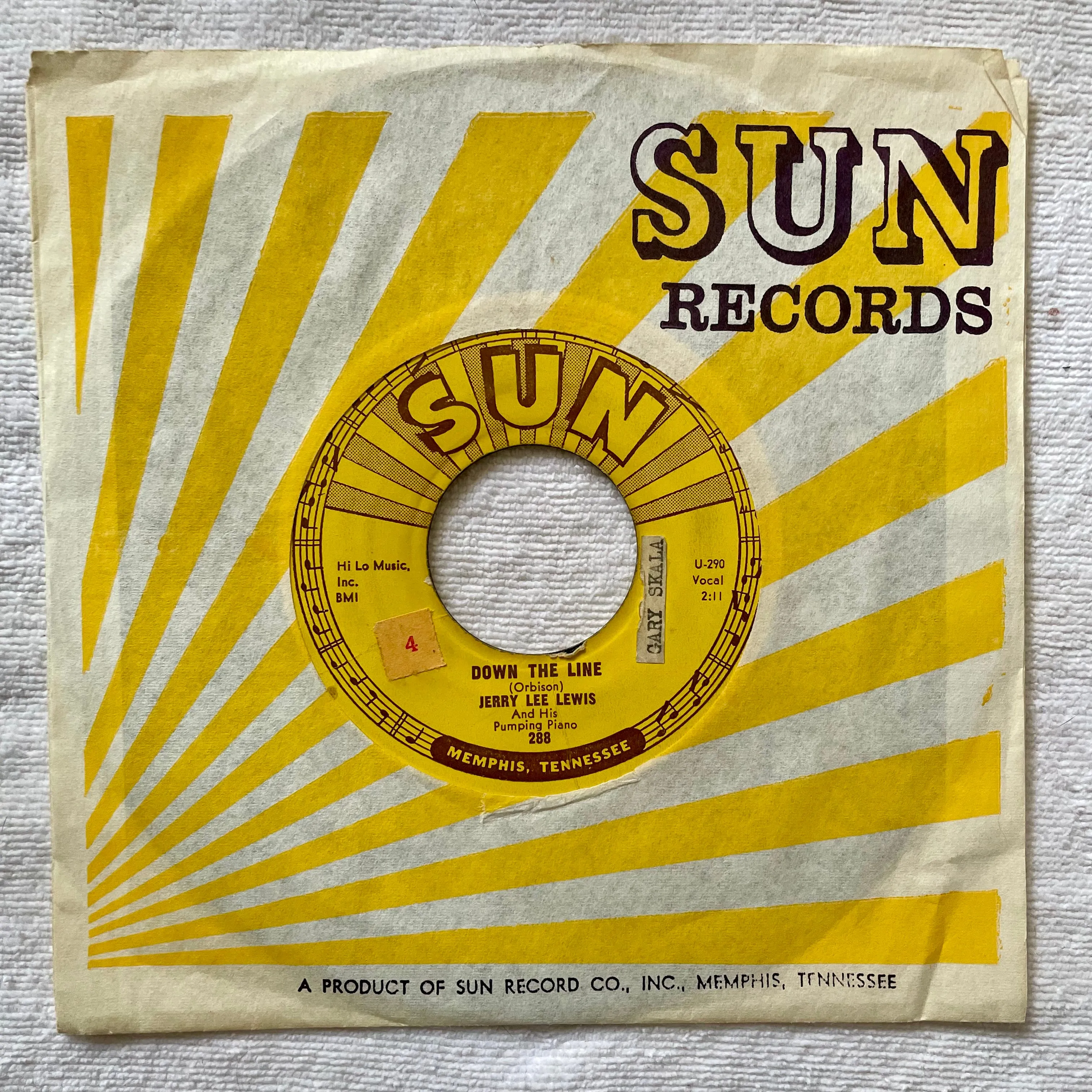 Jerry Lee Lewis - 45 Vinyl Breathless - Down The Line - Premium Original 50's Fan Club Archive #4 Gary Scala Tab