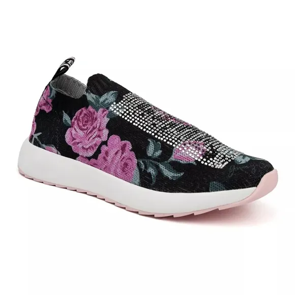 JUICY COUTURE Rhinestone Ablaze Slip-on Sneaker in Black Juicy Rose 6.5
