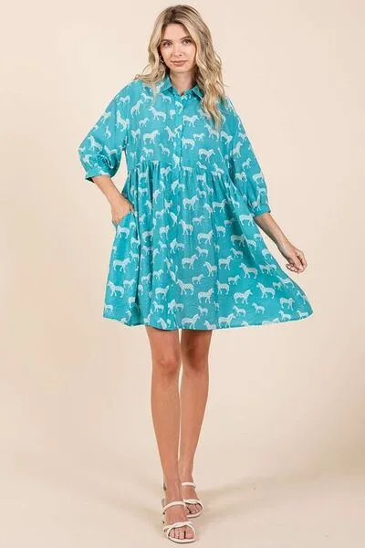 Keep It Wild Seagreen Button Down Shirt Mini Dress