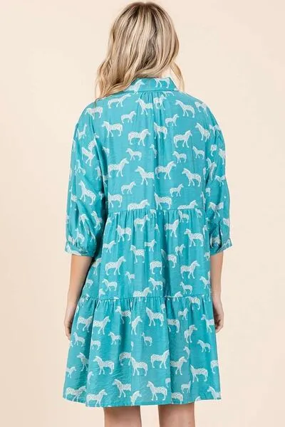 Keep It Wild Seagreen Button Down Shirt Mini Dress