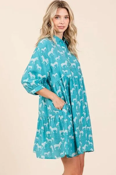Keep It Wild Seagreen Button Down Shirt Mini Dress