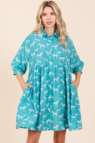 Keep It Wild Seagreen Button Down Shirt Mini Dress