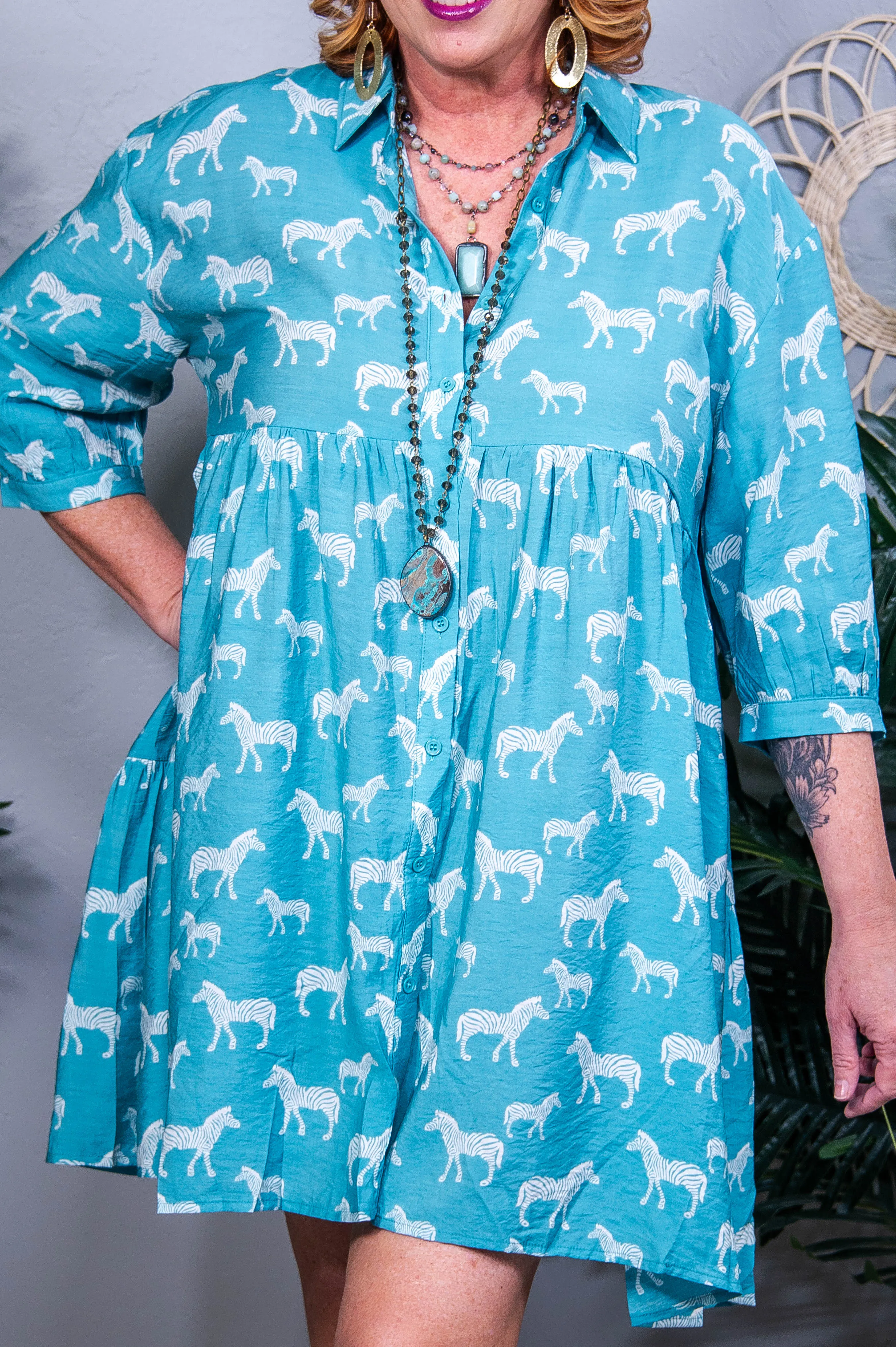 Keep It Wild Seagreen Button Down Shirt Mini Dress