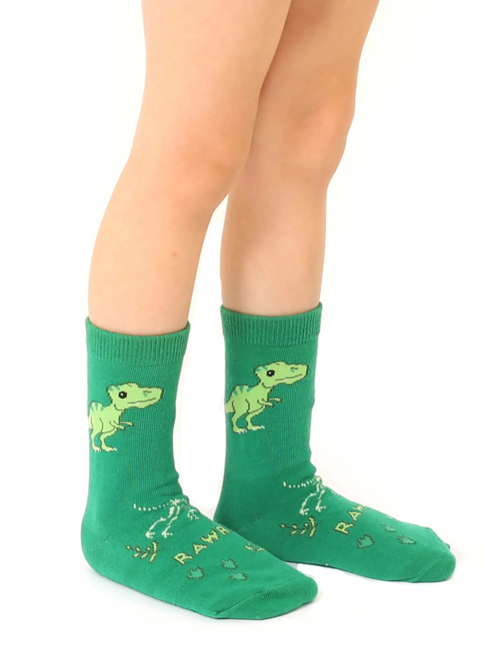 Kids green dinosaur 3D packaged crew socks