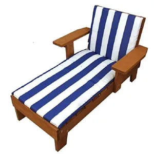 Kid's Wood Blue and White Cushion Outdoor Chaise Lounge Chair Brown
