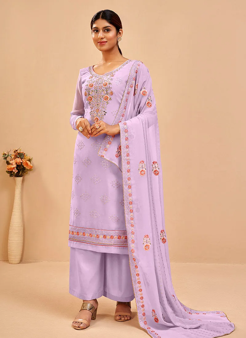 Lavender Embroidered Pakistani Pant Suits