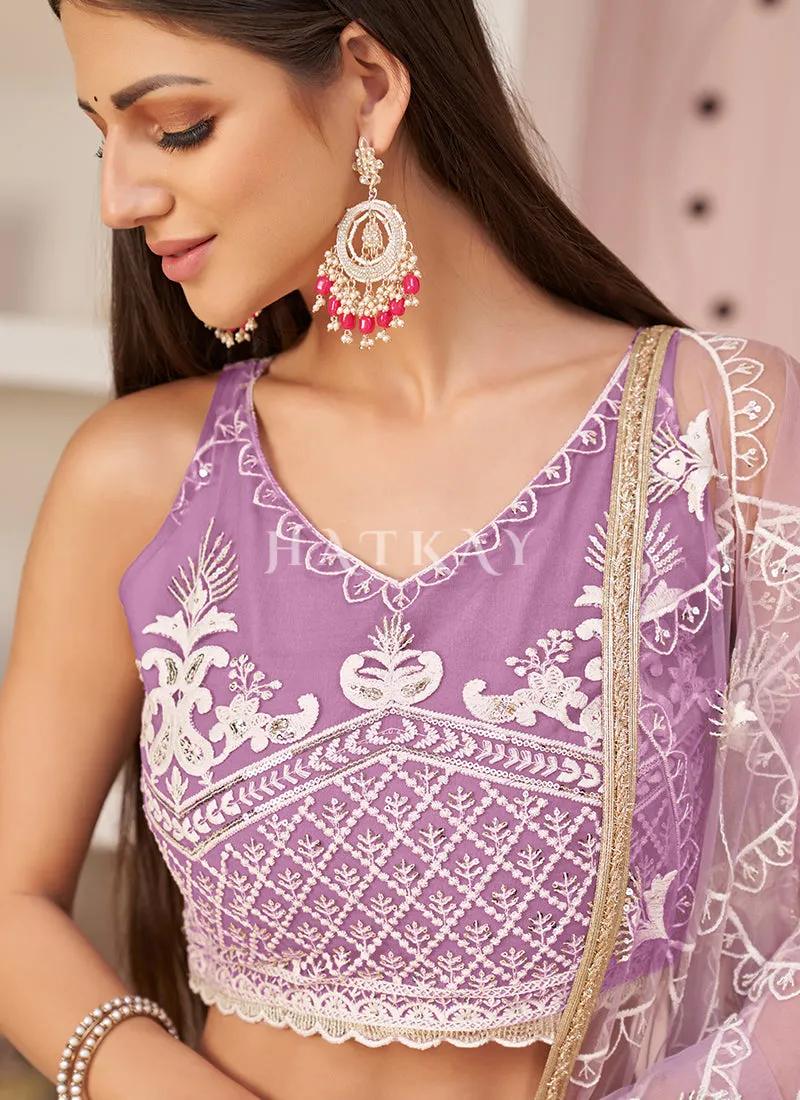 Lavender Embroidered Partywear Lehenga Choli