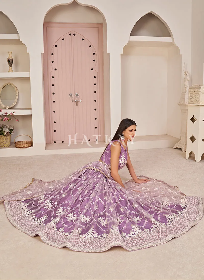 Lavender Embroidered Partywear Lehenga Choli