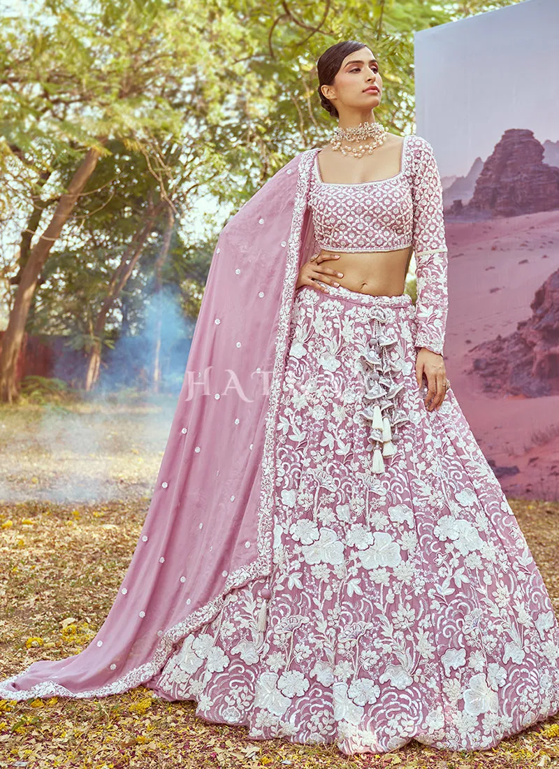 Lavender Embroidery Bridal Lehenga Choli