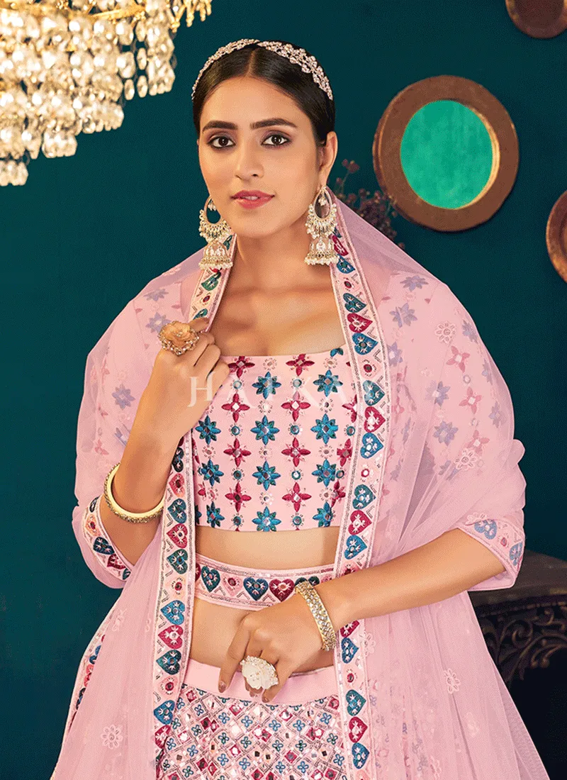 Lavender Mirrorwork Embroidered Wedding Lehenga Choli
