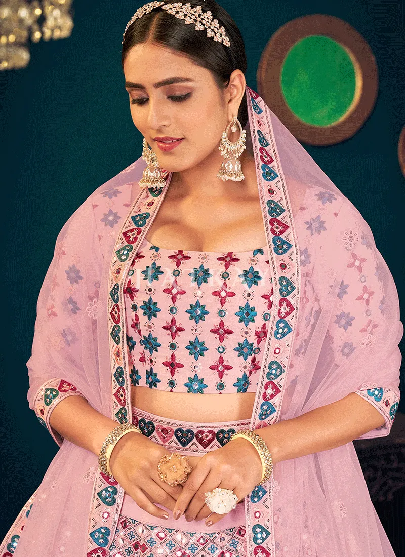 Lavender Mirrorwork Embroidered Wedding Lehenga Choli