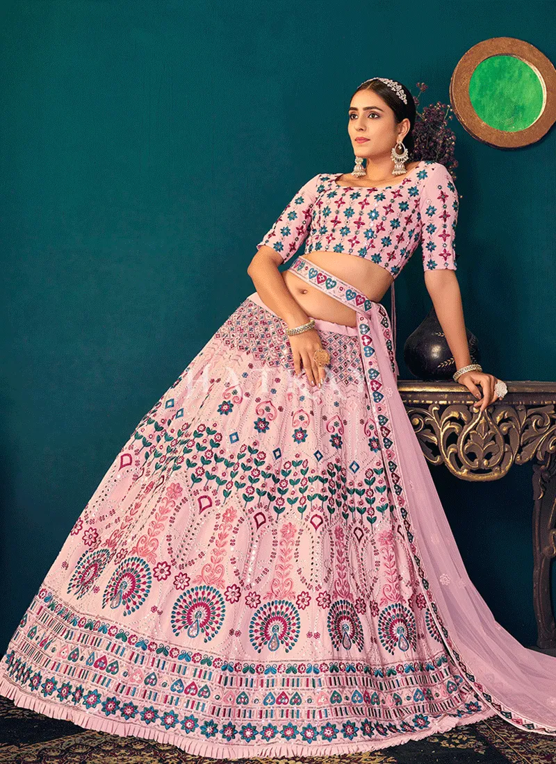 Lavender Mirrorwork Embroidered Wedding Lehenga Choli