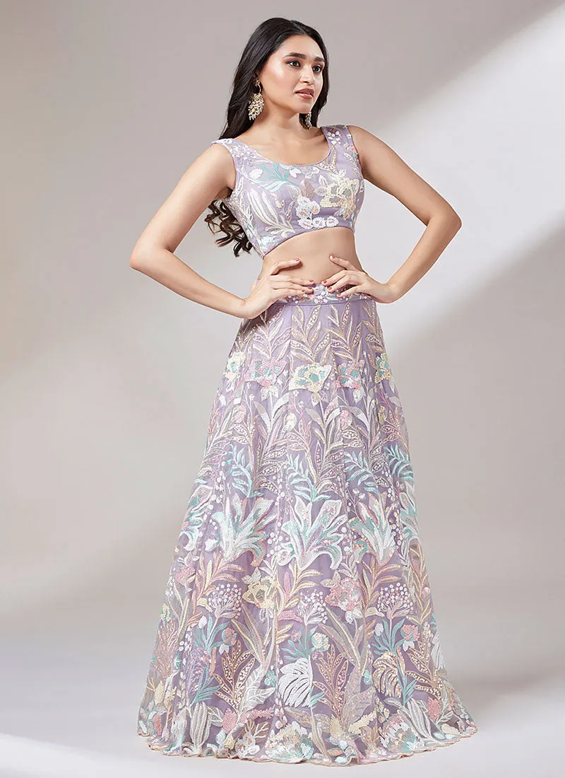 Lavender Multi Embroidery Lehenga Choli And Dupatta