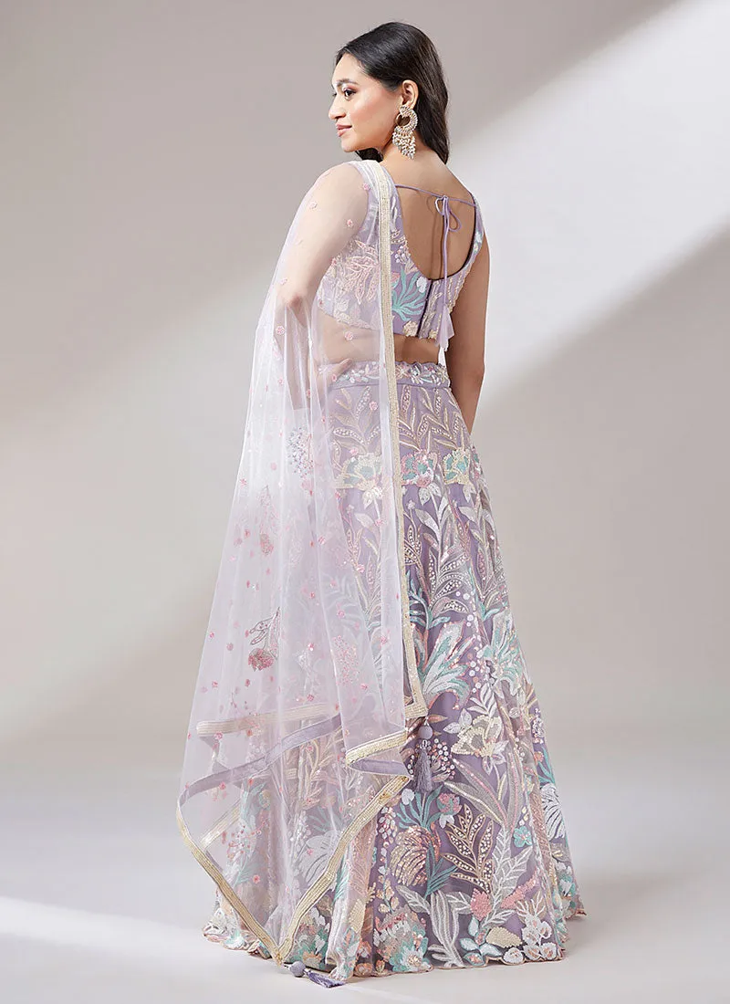Lavender Multi Embroidery Lehenga Choli And Dupatta