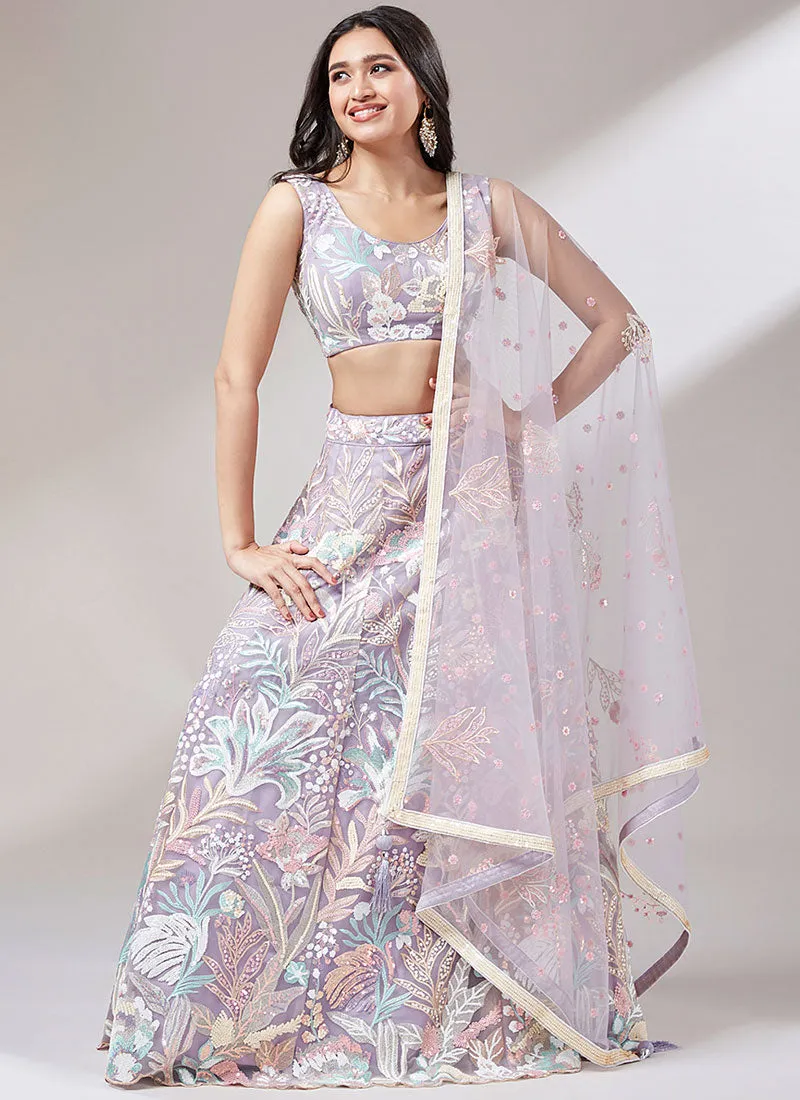 Lavender Multi Embroidery Lehenga Choli And Dupatta
