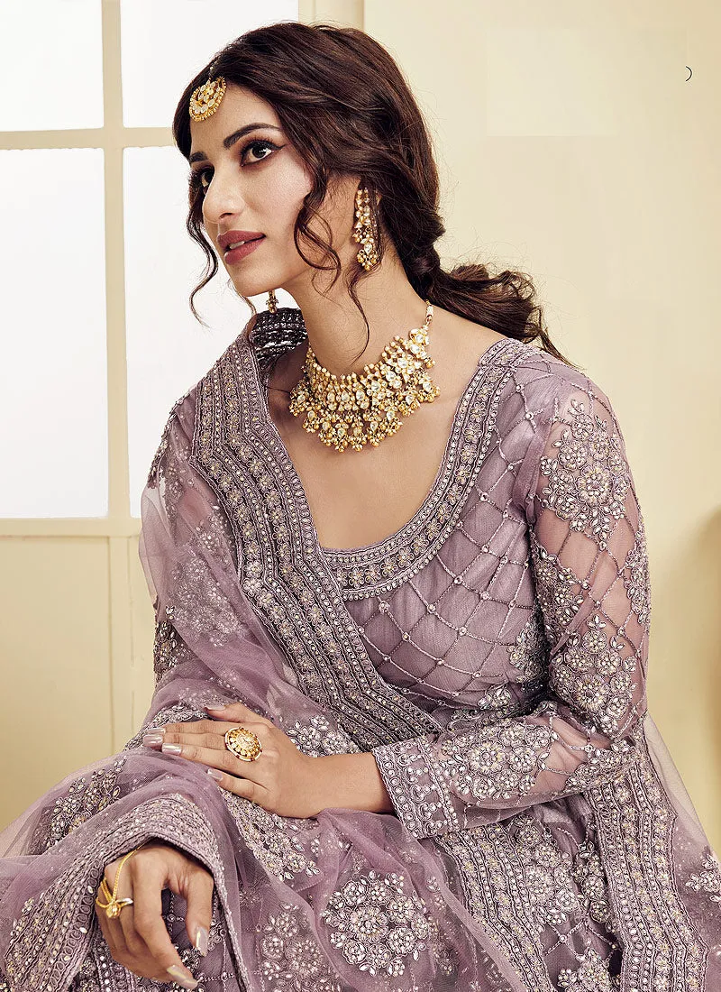 Lavender Pearl Embroidered Wedding Lehenga Choli
