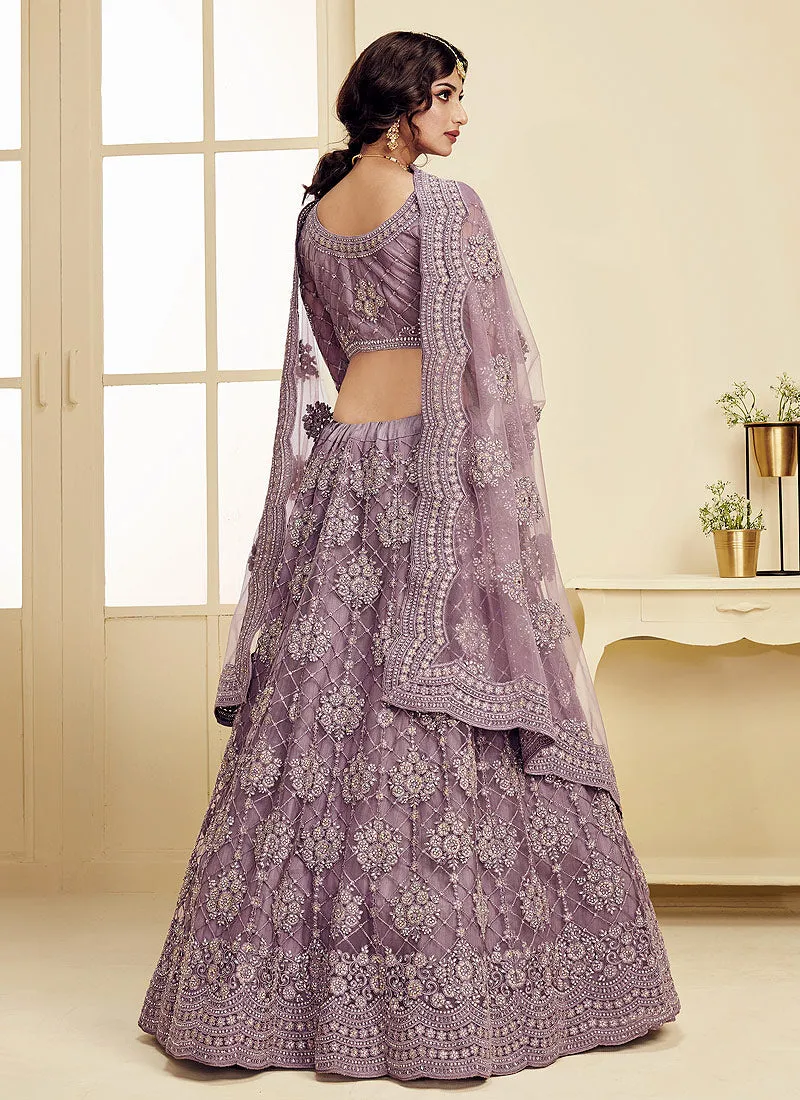 Lavender Pearl Embroidered Wedding Lehenga Choli