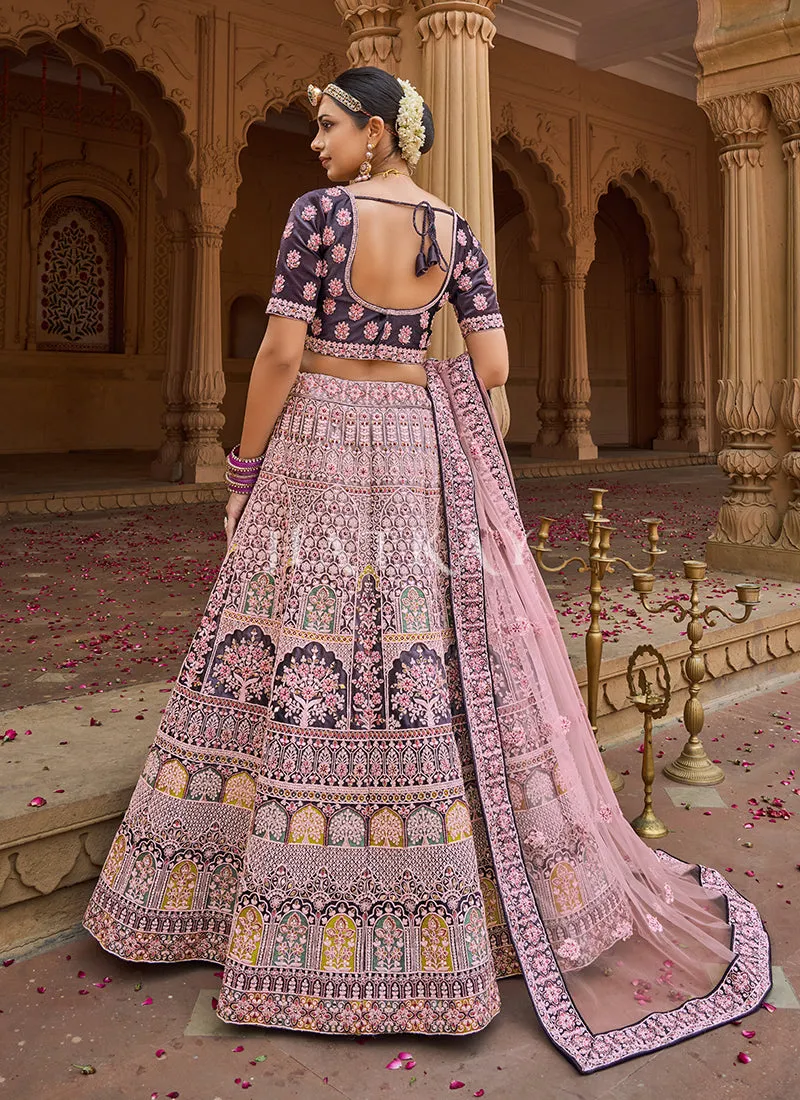 Lavender Purple Multi Velvet Designer Bridal Lehenga Choli
