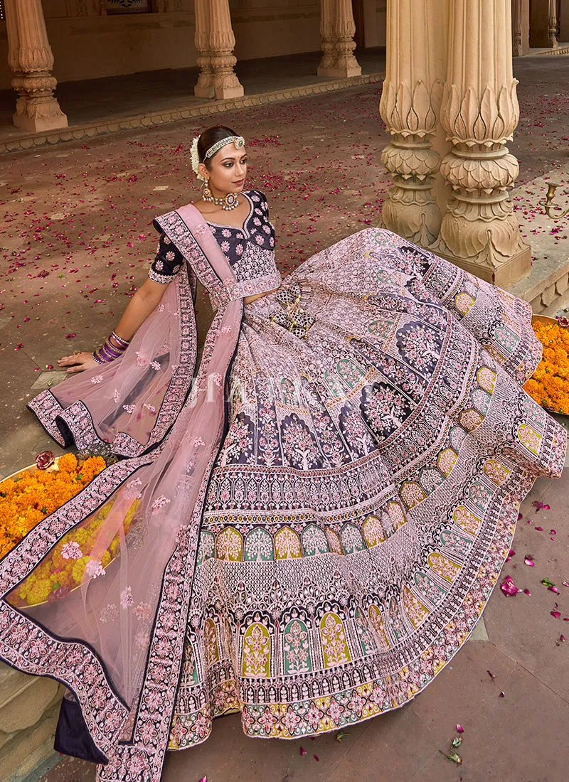 Lavender Purple Multi Velvet Designer Bridal Lehenga Choli