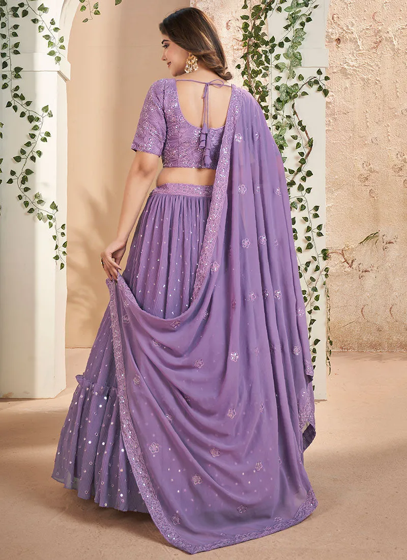 Lavender Sequence Embroidery Wedding Lehenga Choli And Dupatta