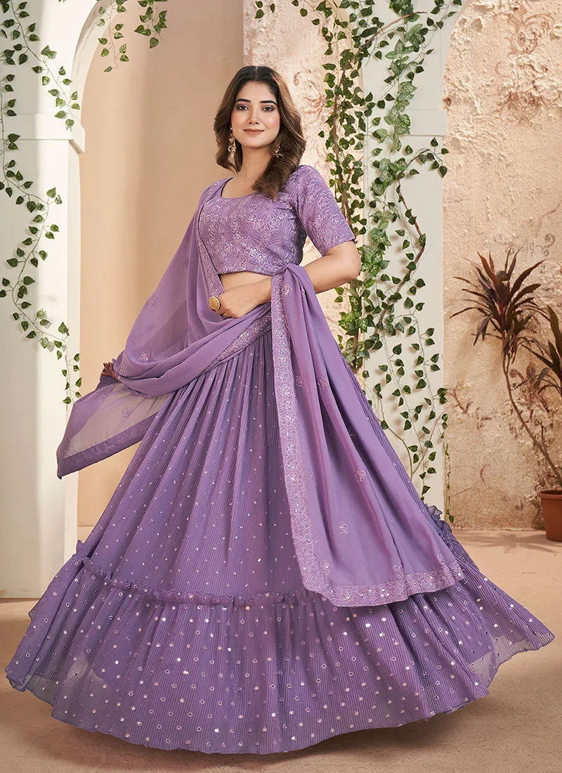 Lavender Sequence Embroidery Wedding Lehenga Choli And Dupatta