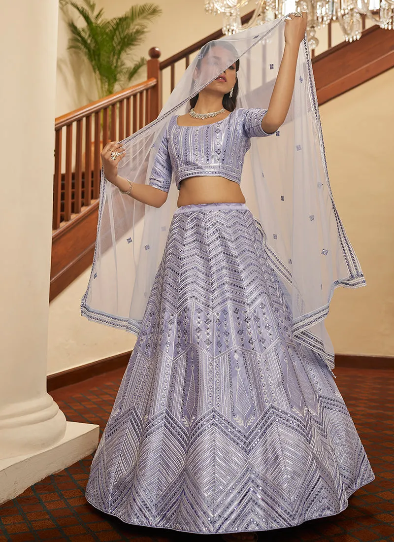 Lavender Sequence Embroidery Wedding Lehenga Choli