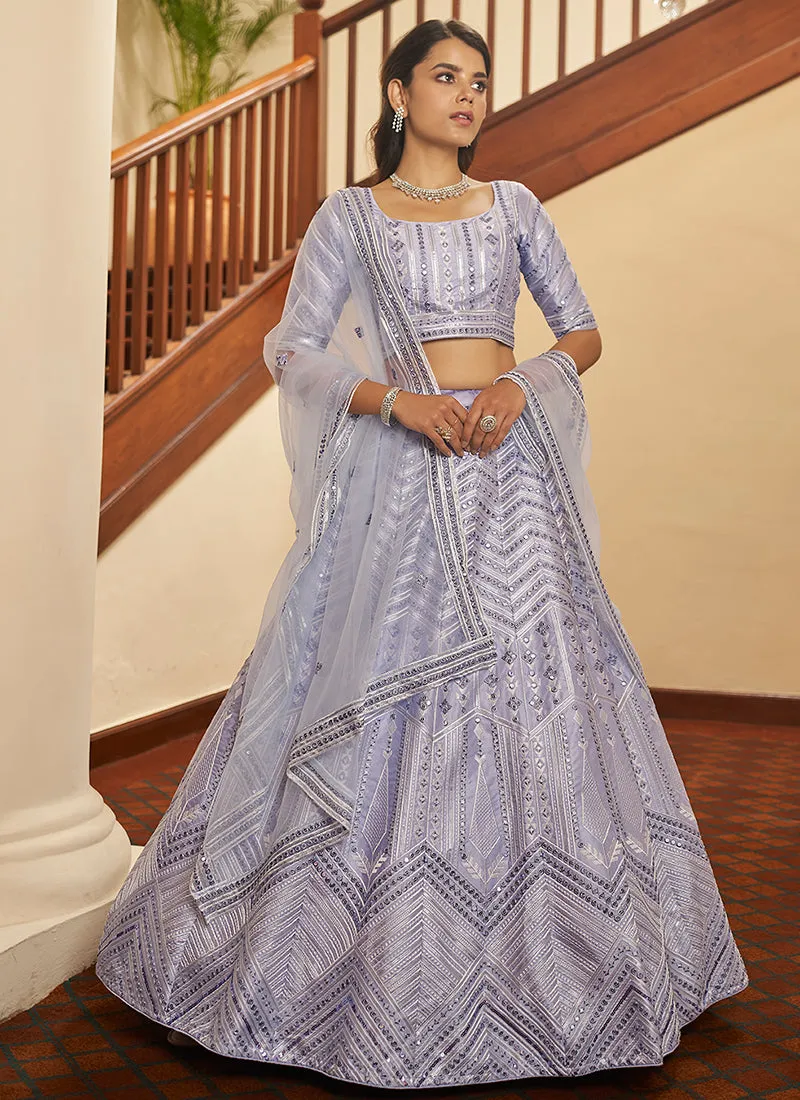 Lavender Sequence Embroidery Wedding Lehenga Choli