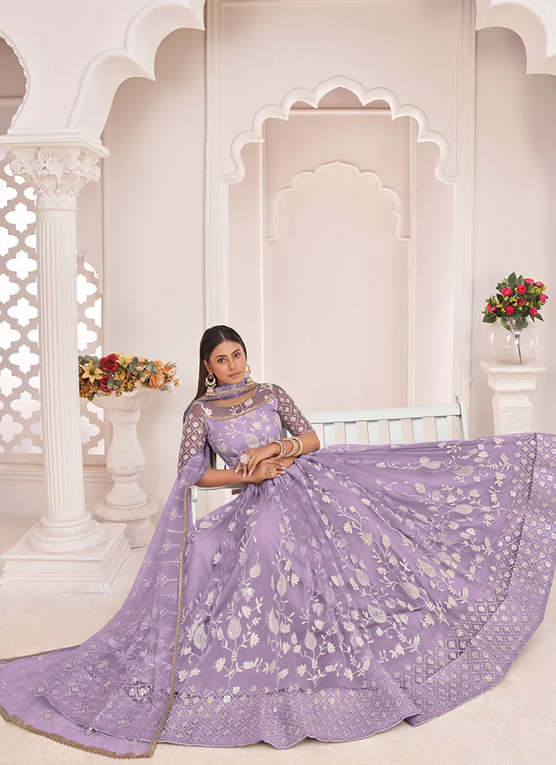 Lavender Traditional Embroidered Wedding Lehenga Choli