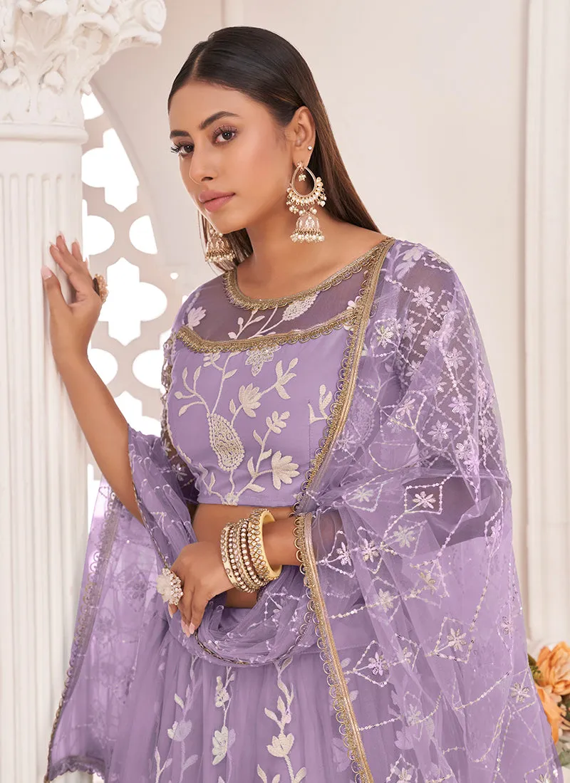 Lavender Traditional Embroidered Wedding Lehenga Choli