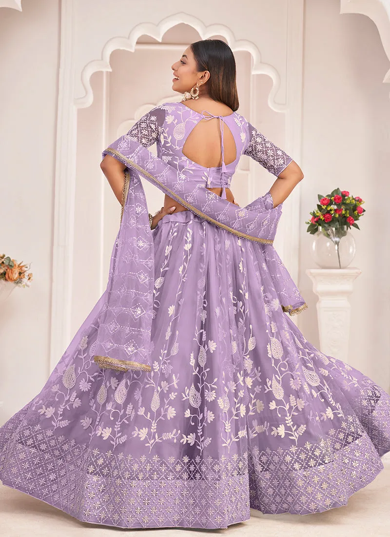 Lavender Traditional Embroidered Wedding Lehenga Choli