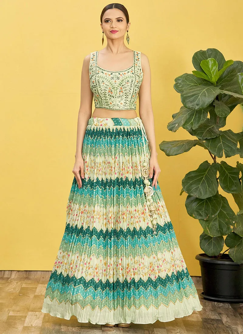 Light Green Multi Embroidery Printed Lehenga Choli