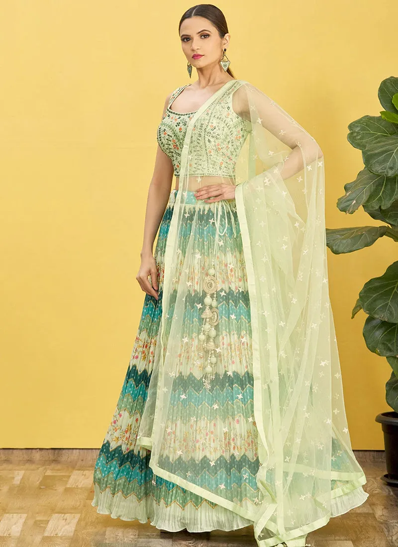 Light Green Multi Embroidery Printed Lehenga Choli
