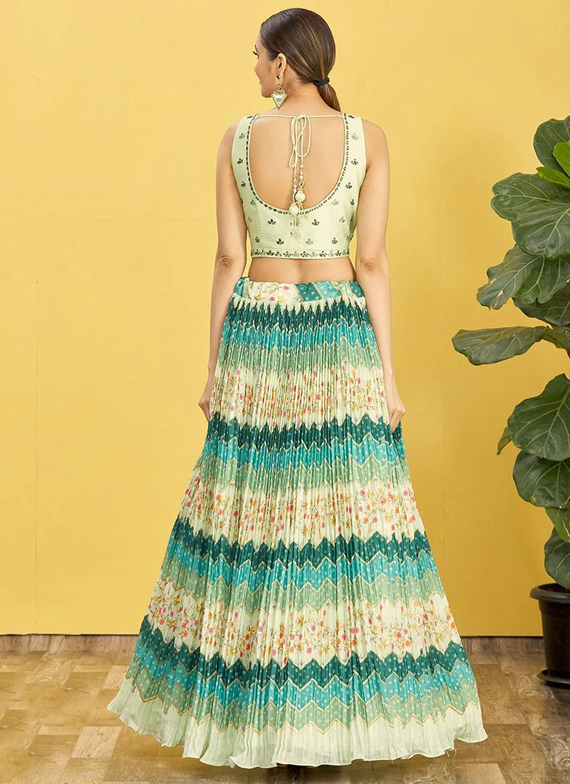 Light Green Multi Embroidery Printed Lehenga Choli