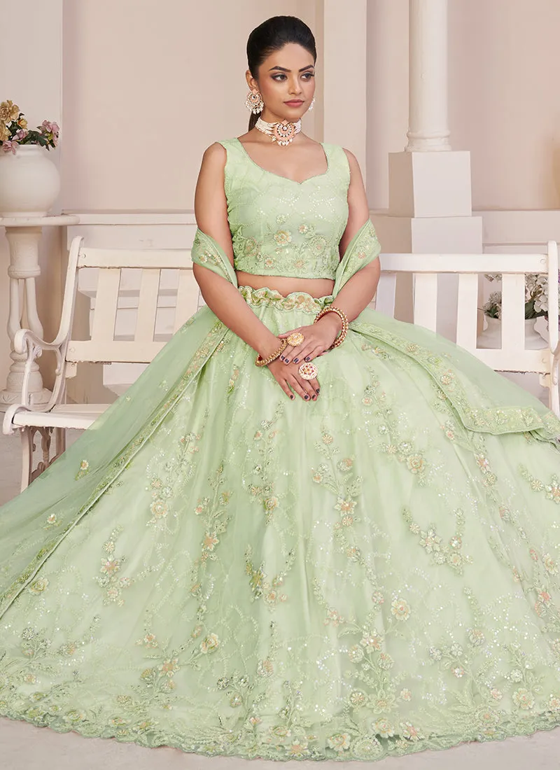 Light Green Sequence Embroidery Lehenga Choli