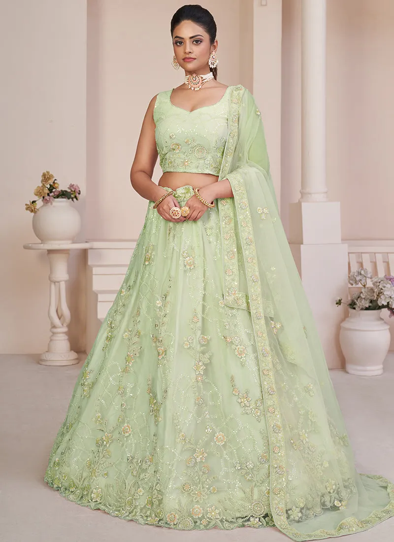 Light Green Sequence Embroidery Lehenga Choli