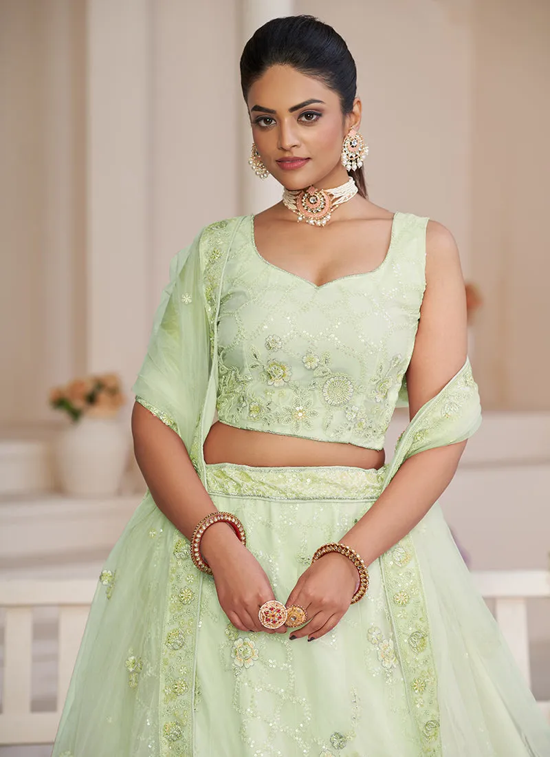 Light Green Sequence Embroidery Lehenga Choli