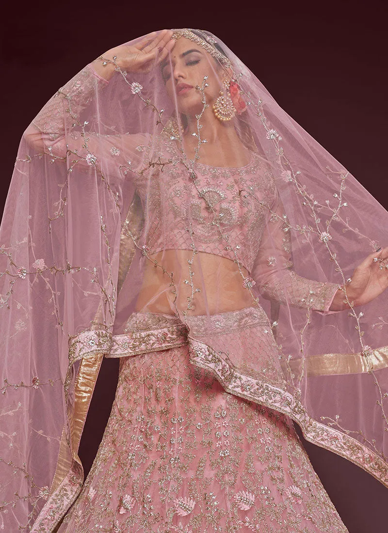Light Pink Resham Thread Embroidery Lehenga Choli And Dupatta