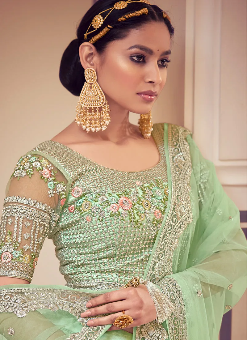 Lime Green Floral Embroidered Wedding Lehenga Choli